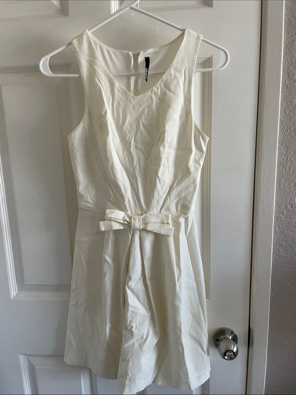 Lulu's Cream Sleeveless Mini Dress with Waist Bow